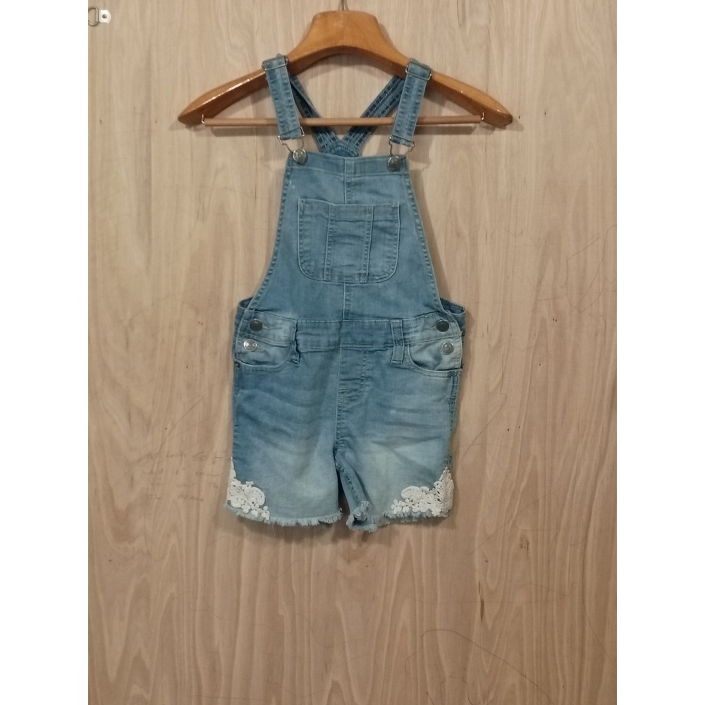 Vigoss Girl's Romper Blue Size Large  Lace Hem Denim Shortalls/Overalls Size Med